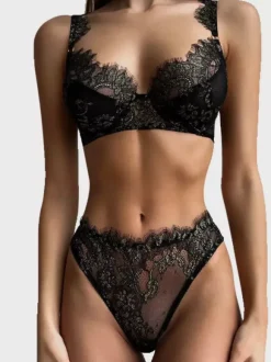 2-Piece Lingerie Lace Black Bra Panty Sets