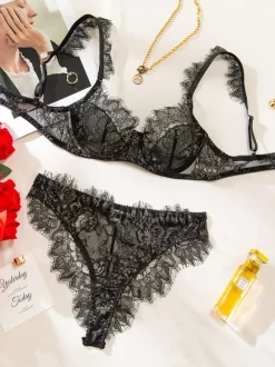 2-Piece Lingerie Lace Black Bra Panty Sets