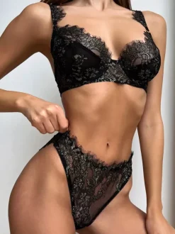 2-Piece Lingerie Lace Black Bra Panty Sets
