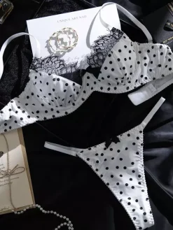 2-Piece Lingerie Polka Dot Lace White Bra Panty Sets