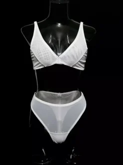 2-Piece Lingerie Sheer Black Adjustable Straps Bra Panty Sets