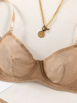 2-Piece Lingerie Sheer Khaki Bra Panty Sets
