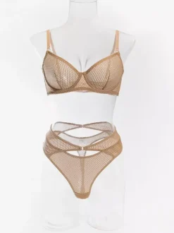 2-Piece Lingerie Sheer Khaki Bra Panty Sets