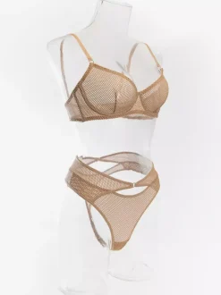 2-Piece Lingerie Sheer Khaki Bra Panty Sets