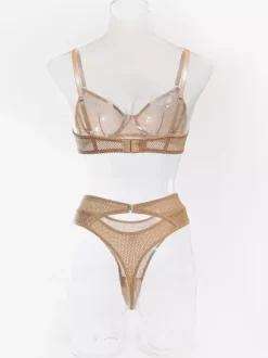 2-Piece Lingerie Sheer Khaki Bra Panty Sets