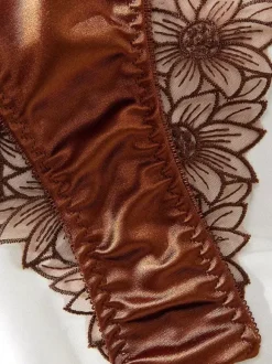 2-Piece Lingerie Sheer Lace Brown Sheer Mesh Underwire Bra Panty Sets