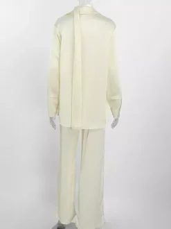 2 Piece Outfit Set Collar Shirt Wide Leg Pants Soft Casual Women 2 Piece Outfit Set