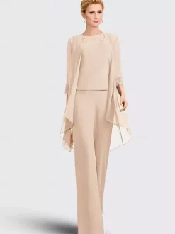 3-pieces Bridal Mother Dress Illusion Neckline 3/4 Length Sleeves Lace Guest Dresses For Wedding