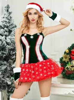 4-Pieces Christmas Costumes Hot Christmas Women Dress