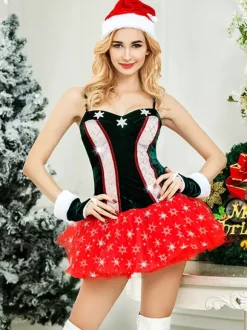 4-Pieces Christmas Costumes Hot Christmas Women Dress