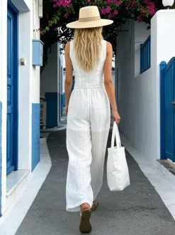 2-Piece Sets Pant Set Light Sky Blue Elegant Street Wear Lace Up V-Neck Sleeveless Sets