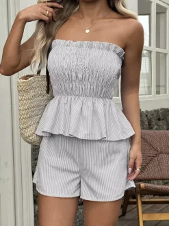 2-Piece Sets Pant Set Yellow Daily Casual Pleated Clothes Strapless Sleeveless Casual Summer Sets