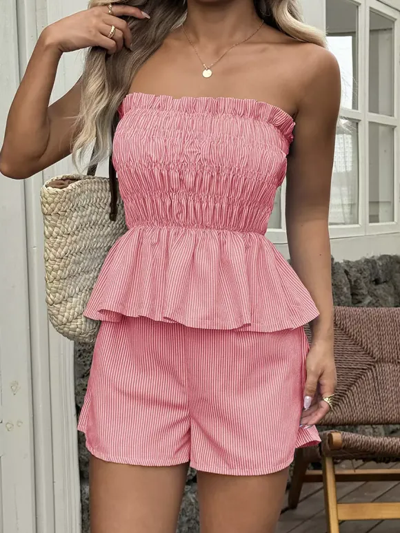 2-Piece Sets Pant Set Yellow Daily Casual Pleated Clothes Strapless Sleeveless Casual Summer Sets
