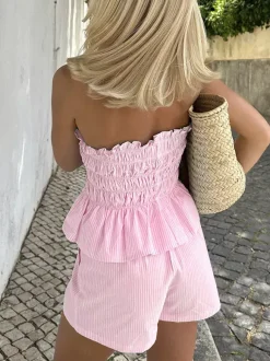 2-Piece Sets Pant Set Yellow Daily Casual Pleated Clothes Strapless Sleeveless Casual Summer Sets