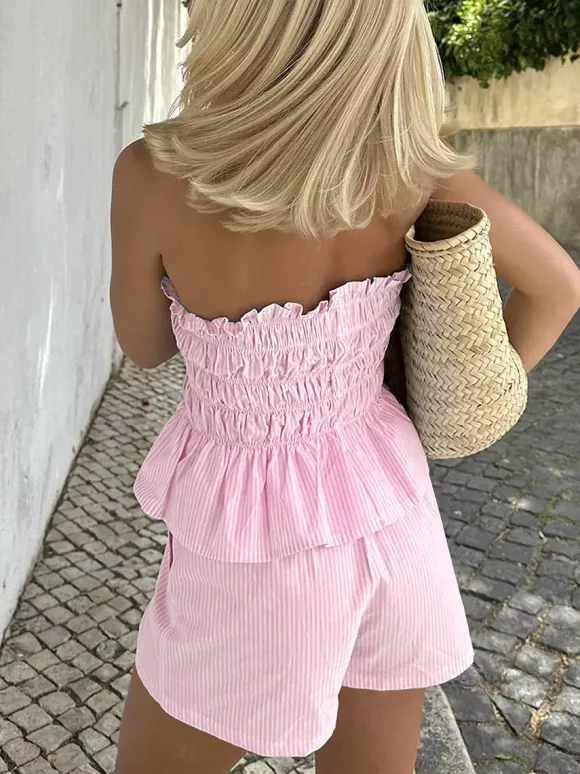 2-Piece Sets Pant Set Yellow Daily Casual Pleated Clothes Strapless Sleeveless Casual Summer Sets