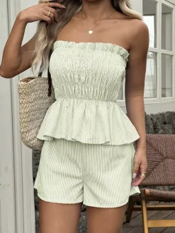 2-Piece Sets Pant Set Yellow Daily Casual Pleated Clothes Strapless Sleeveless Casual Summer Sets