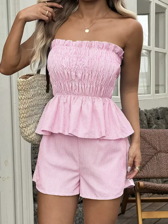 2-Piece Sets Pant Set Yellow Daily Casual Pleated Clothes Strapless Sleeveless Casual Summer Sets