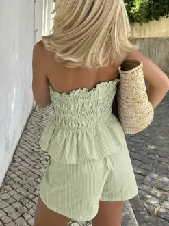 2-Piece Sets Pant Set Yellow Daily Casual Pleated Clothes Strapless Sleeveless Casual Summer Sets