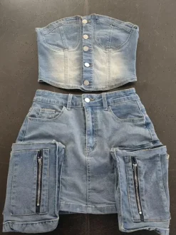 2-Piece Sets Skirt Set Light Sky Blue Sexy Street Wear Strapless Summer Sets