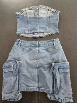 2-Piece Sets Skirt Set Light Sky Blue Sexy Street Wear Strapless Summer Sets