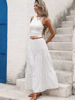 2-Piece Sets Skirt Set White Daily Casual Viscose Elegant Sleeveless Summer Sets
