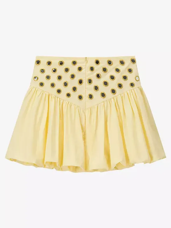 2-Piece Sets Skirt Set Yellow Elegant Straps Neck Pleated Sleeveless Sets