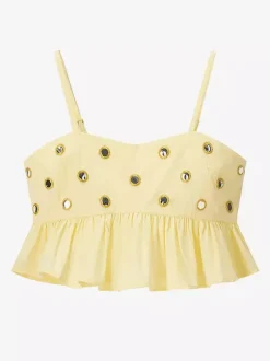 2-Piece Sets Skirt Set Yellow Elegant Straps Neck Pleated Sleeveless Sets