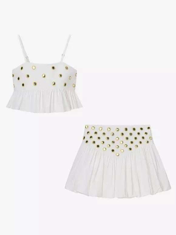 2-Piece Sets Skirt Set Yellow Elegant Straps Neck Pleated Sleeveless Sets