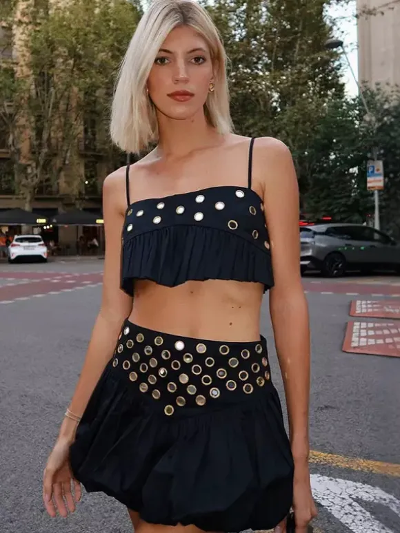 2-Piece Sets Skirt Set Yellow Elegant Straps Neck Pleated Sleeveless Sets