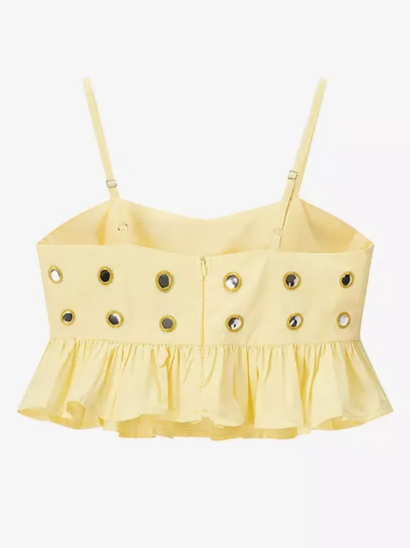 2-Piece Sets Skirt Set Yellow Elegant Straps Neck Pleated Sleeveless Sets