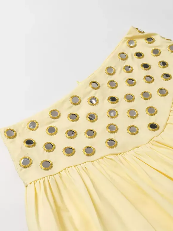2-Piece Sets Skirt Set Yellow Elegant Straps Neck Pleated Sleeveless Sets