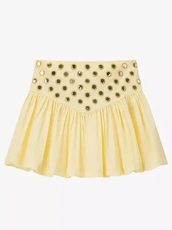 2-Piece Sets Skirt Set Yellow Elegant Straps Neck Pleated Sleeveless Sets
