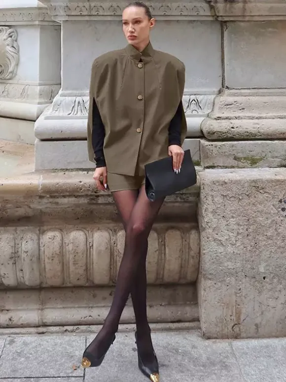 2 Piece Short Blazer Set Sleeveless Cape Vest Matching Shorts Women Suit 2 Piece Short Blazer Set