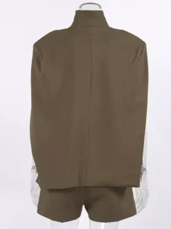 2 Piece Short Blazer Set Sleeveless Cape Vest Matching Shorts Women Suit 2 Piece Short Blazer Set