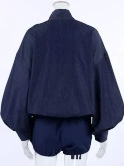 2 Piece Short Set Puff Sleeve Shirt Elastic Shorts Women Casual 2 Piece Short Set