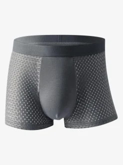 4 Pieces Men's Underwear Mesh Solid Color Sports Boxer Briefs