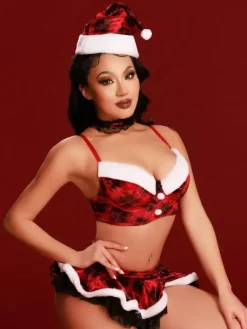 4-Pieces Santa Costumes Enticing Christmas Lingerie Sets