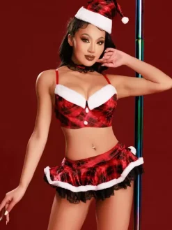 4-Pieces Santa Costumes Enticing Christmas Lingerie Sets