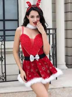 4-Pieces Santa Costumes Enticing Christmas Women Dress