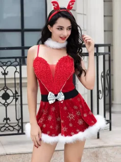 4-Pieces Santa Costumes Enticing Christmas Women Dress