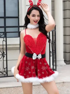 4-Pieces Santa Costumes Enticing Christmas Women Dress