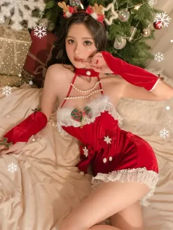4-Pieces Sets Christmas Costumes Dress Lingerie