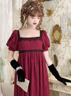 Pink Retro Tudor Dress Costumes Lace Cotton Blend Marie Antoinette Costume Jacquard Dress Women's Western Vintage Clothing Burgundy