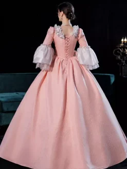 Pink Retro Tudor Dress Costumes For Women Side Draping Pleated Marie Antoinette Costume Dress Euro-Style Vintage Clothing