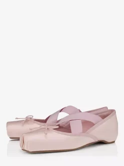 Pink Ballet Flats Women's Square Toe Criss Cross Bow Slip On Flat Shoes