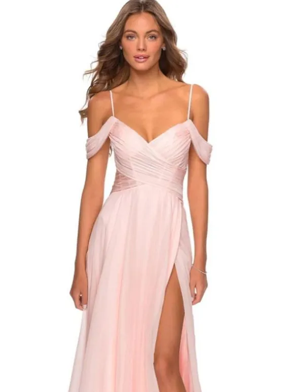 Pink Bridesmaid Dresses A-Line Floor-Length V-Neck Chiffon Prom Dress