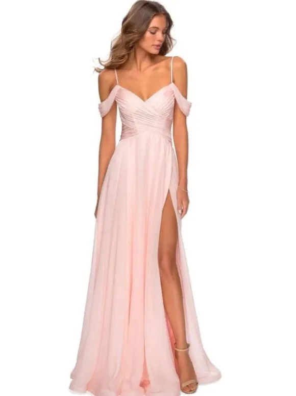 Pink Bridesmaid Dresses A-Line Floor-Length V-Neck Chiffon Prom Dress