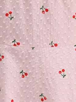 Pink Cherry Print Halter A Line Midi Dress For Women Sweet Summer