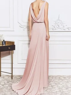 Pink Evening Dress 2026 A-Line Jewel Neck Backless Formal Dresses Wedding Guest Dresses Free Customization