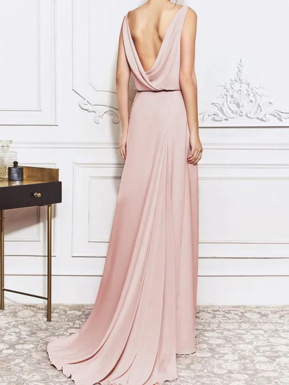 Pink Evening Dress 2026 A-Line Jewel Neck Backless Formal Dresses Wedding Guest Dresses Free Customization